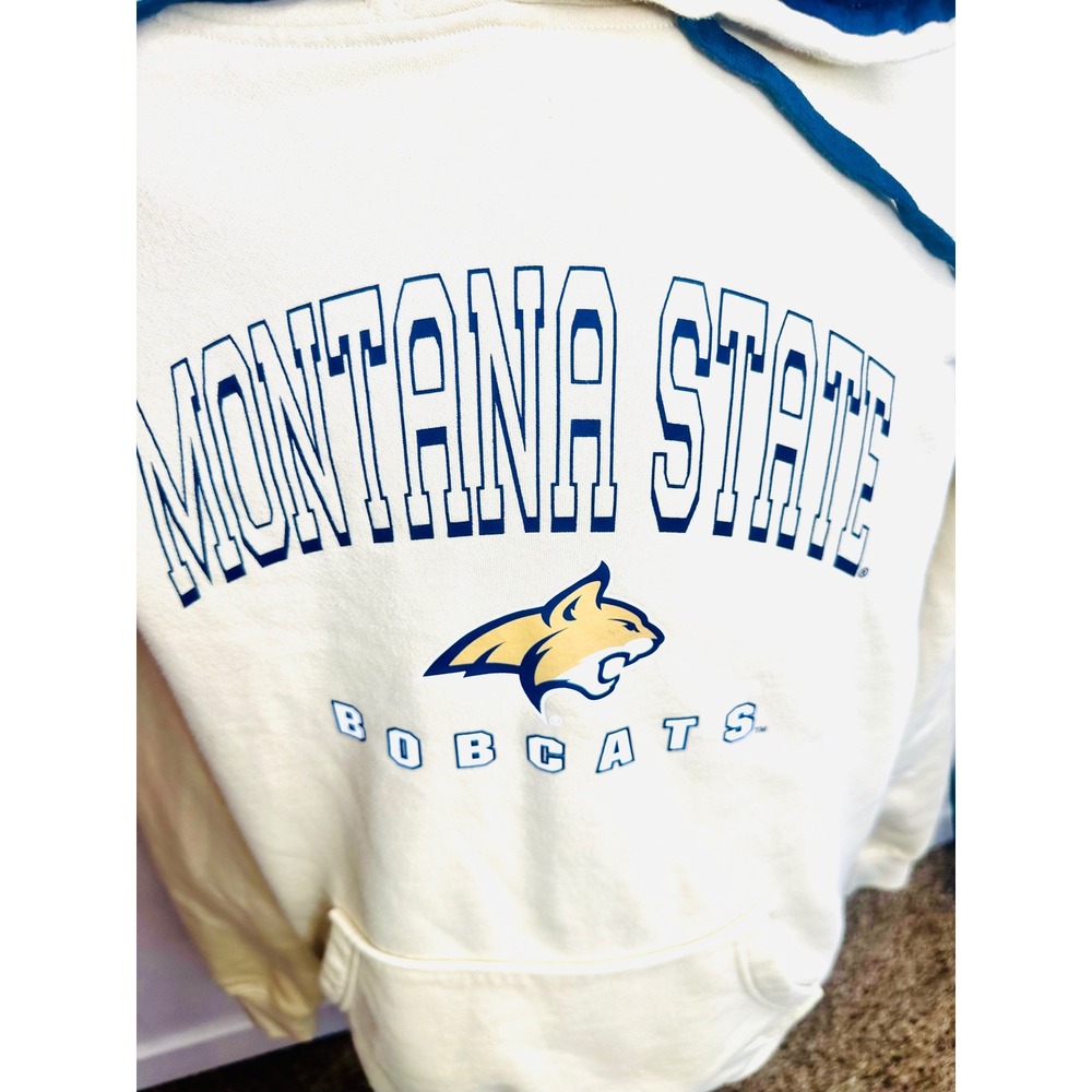 Montana State Bobcats Hoodie Mens Cream Navy Blue Pullover Sweatshirt NCAA